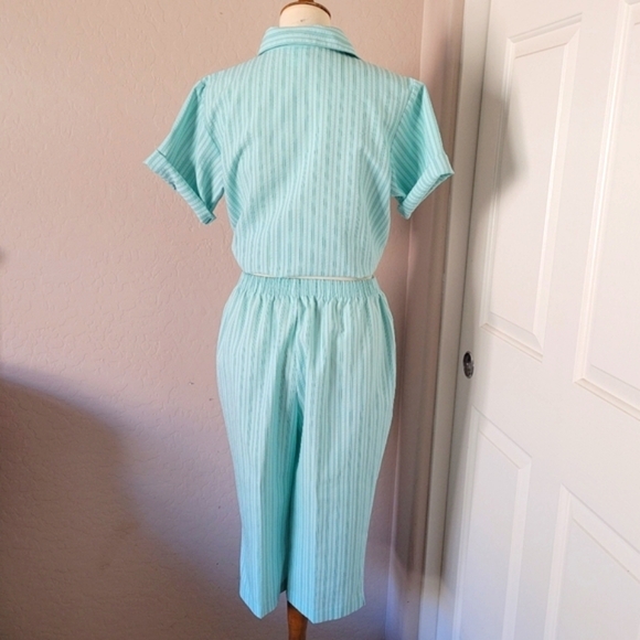 Vintage 1970's Blue and Green Striped Petal Pusher‎ Set - Picture 8 of 9